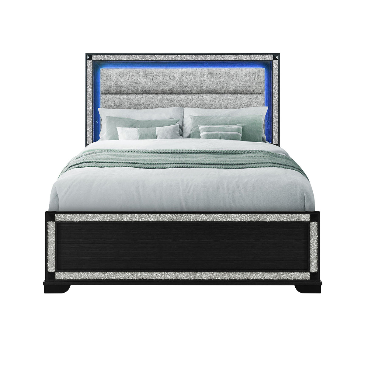 Soulmarie - Bed With LED Lighting And Padded Headboard