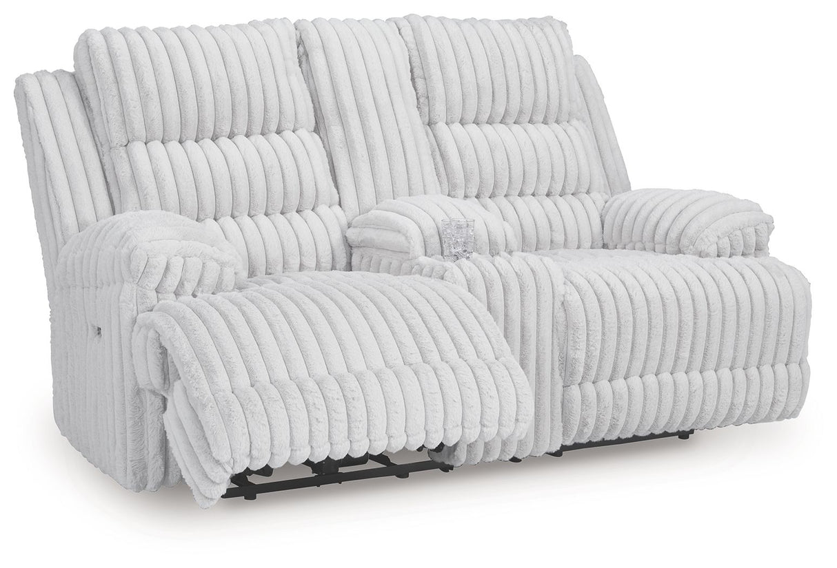Rhines Falls - Alloy - Double Reclining Power Loveseat With Console by Signature Design by Ashley® | Bel Furniture