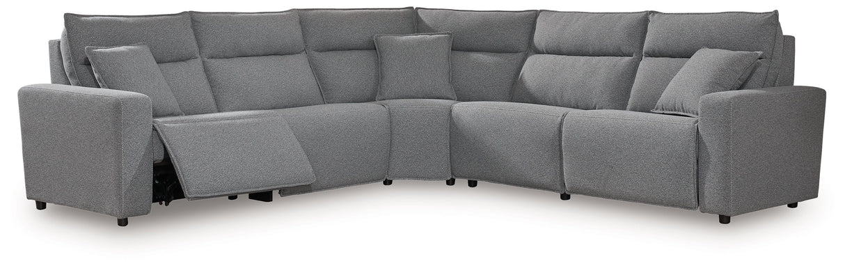Modmax - Salt And Pepper - Reclining Sectional Gray 5 Pc. Power Reclining Sectional With RAF Zero Wall Power Recliner by Signature Design by Ashley® | Bel Furniture