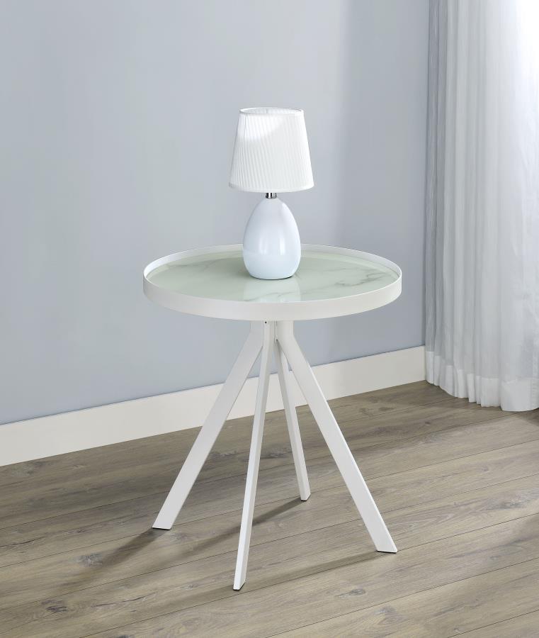 Briggs - Round Marble Printed Glass Top End Side Table by Coaster Fine Furniture | Bel Furniture