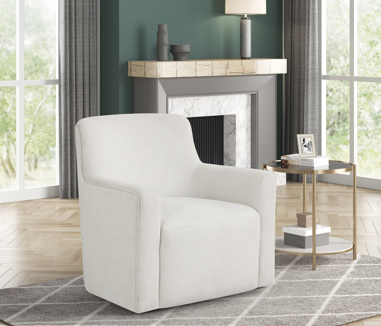 Marlow Modern Light Beige Textured Fabric 360° Swivel Accent Chair