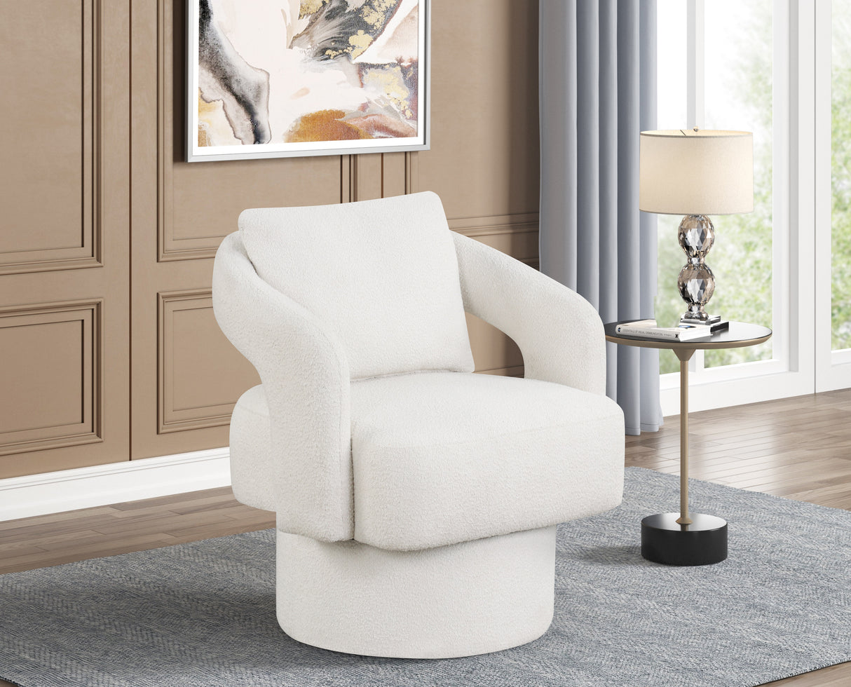 Avery Modern Ivory Textured Swivel Accent Chair with Open Arms