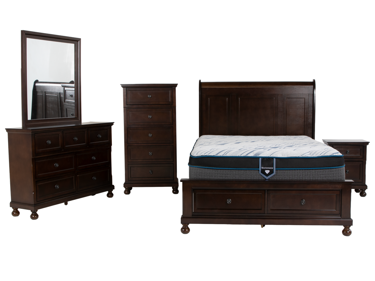 Transitional Espresso 6-Piece Queen Storage Bedroom Set (Bed, Dresser, Mirror, Chest & Nightstand)