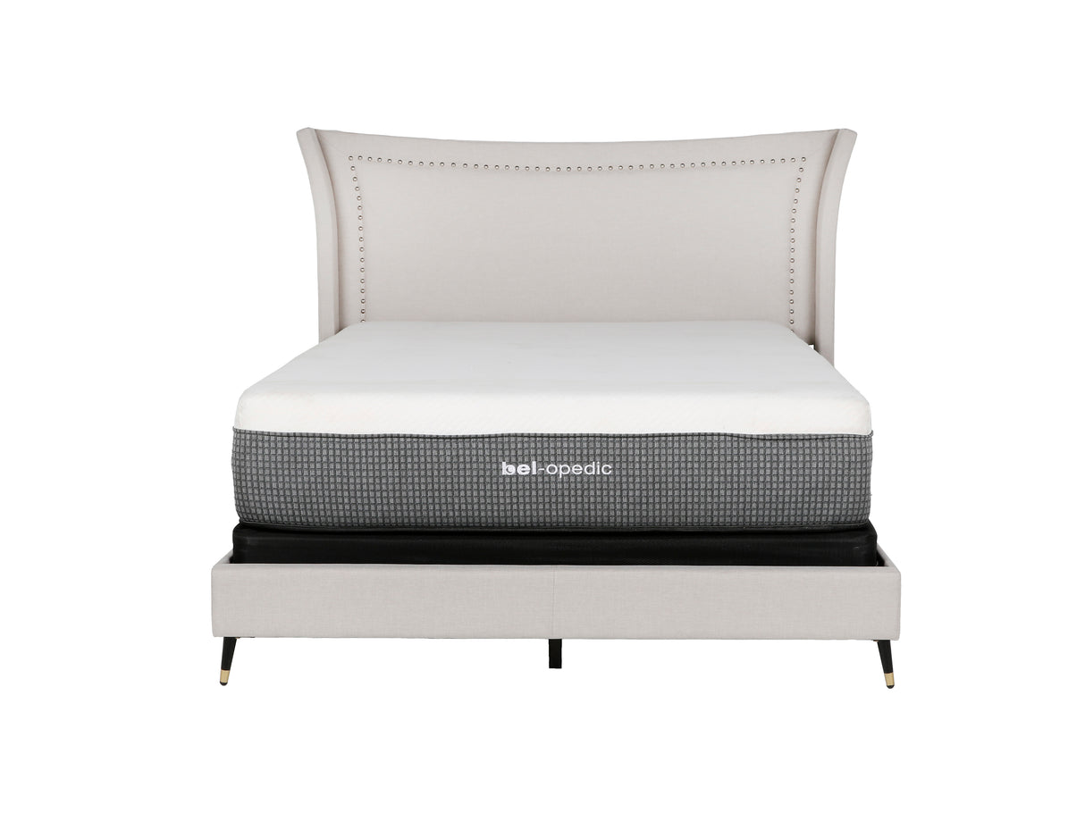 Fog Upholstered Wingback Bed with Nailhead Trim