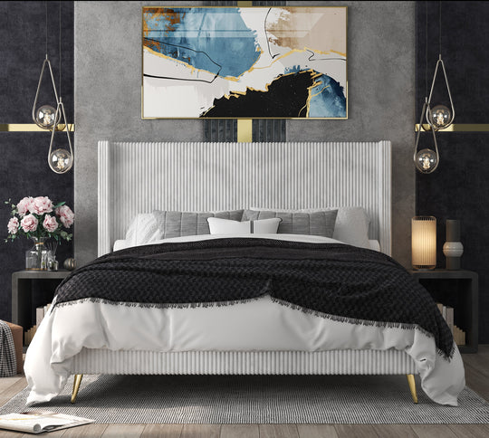 Grey Channel-Tufted Upholstered Bed
