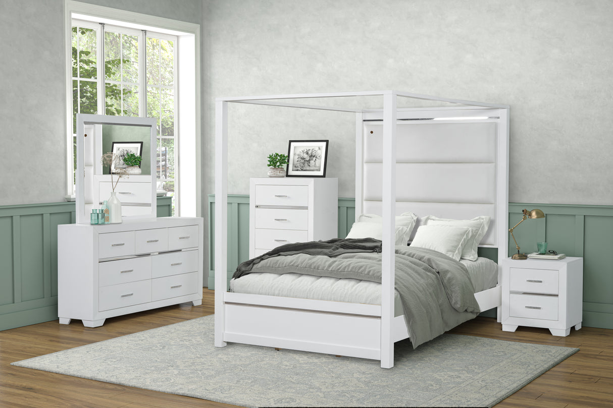 6 Piece Modern White Canopy Bedroom Set by Mollai Collections | Bel Furniture