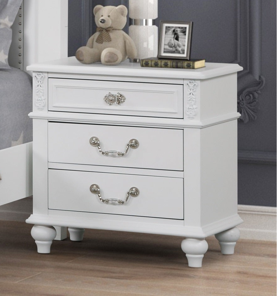 White Glam USB Nightstand with Wooden Top