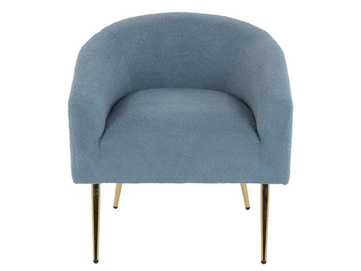 Blue Boucle Barrel Accent Chair with Gold Metal Legs