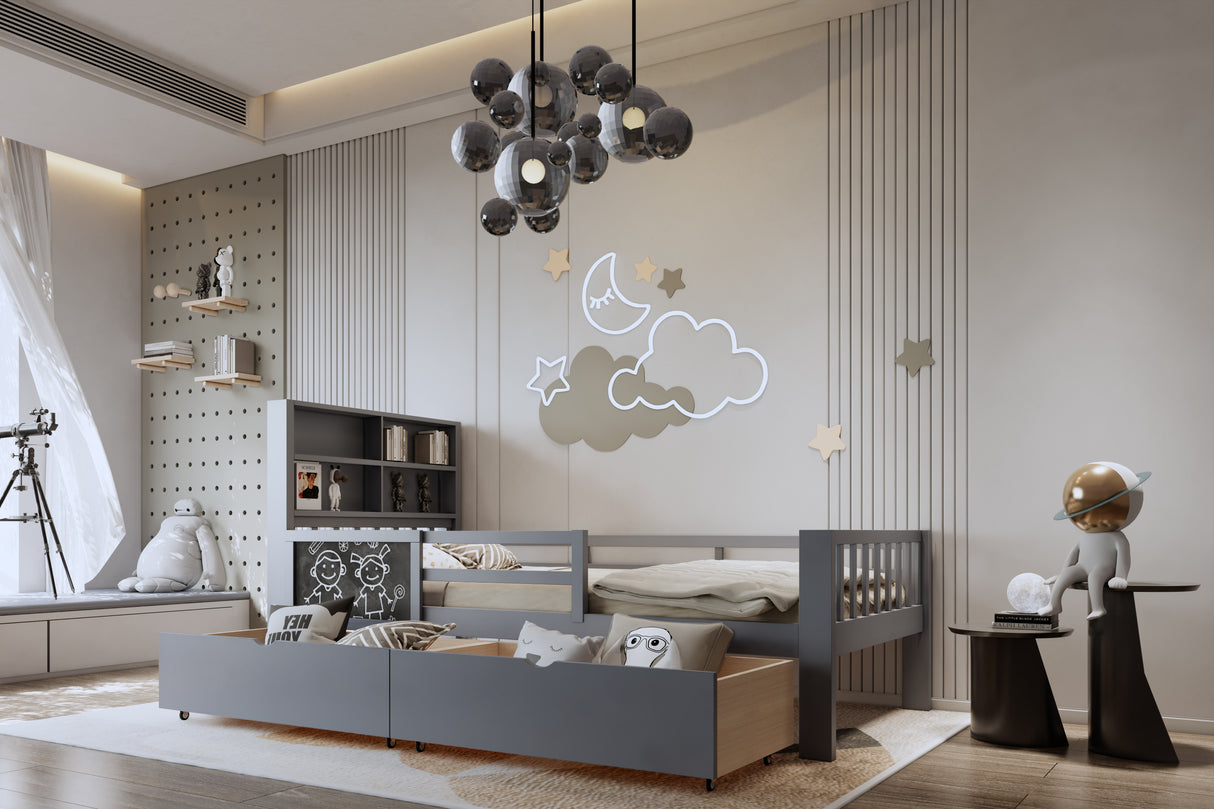 Twin Size Bed with Bookcase Headboard and Two Drawers by Mollai Collections | Bel Furniture