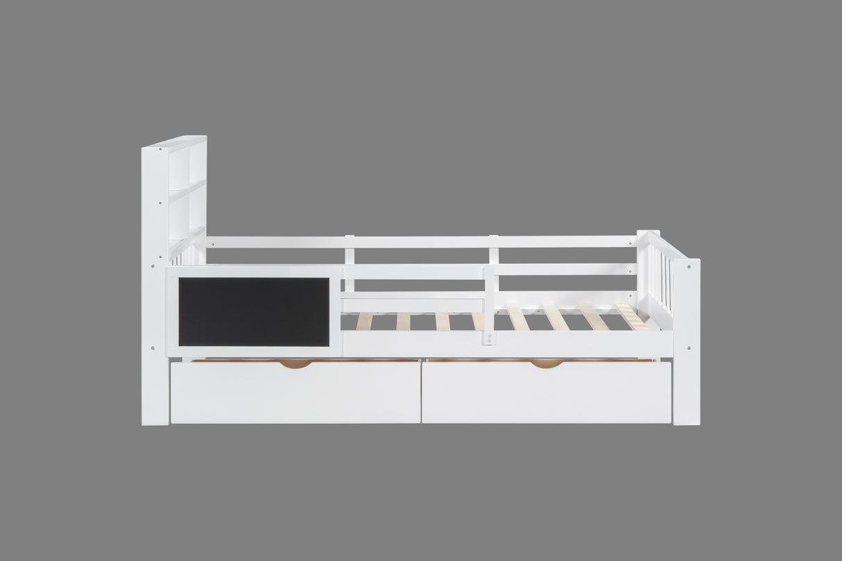 Twin Size Bed with Bookcase Headboard and Two Drawers by Mollai Collections | Bel Furniture