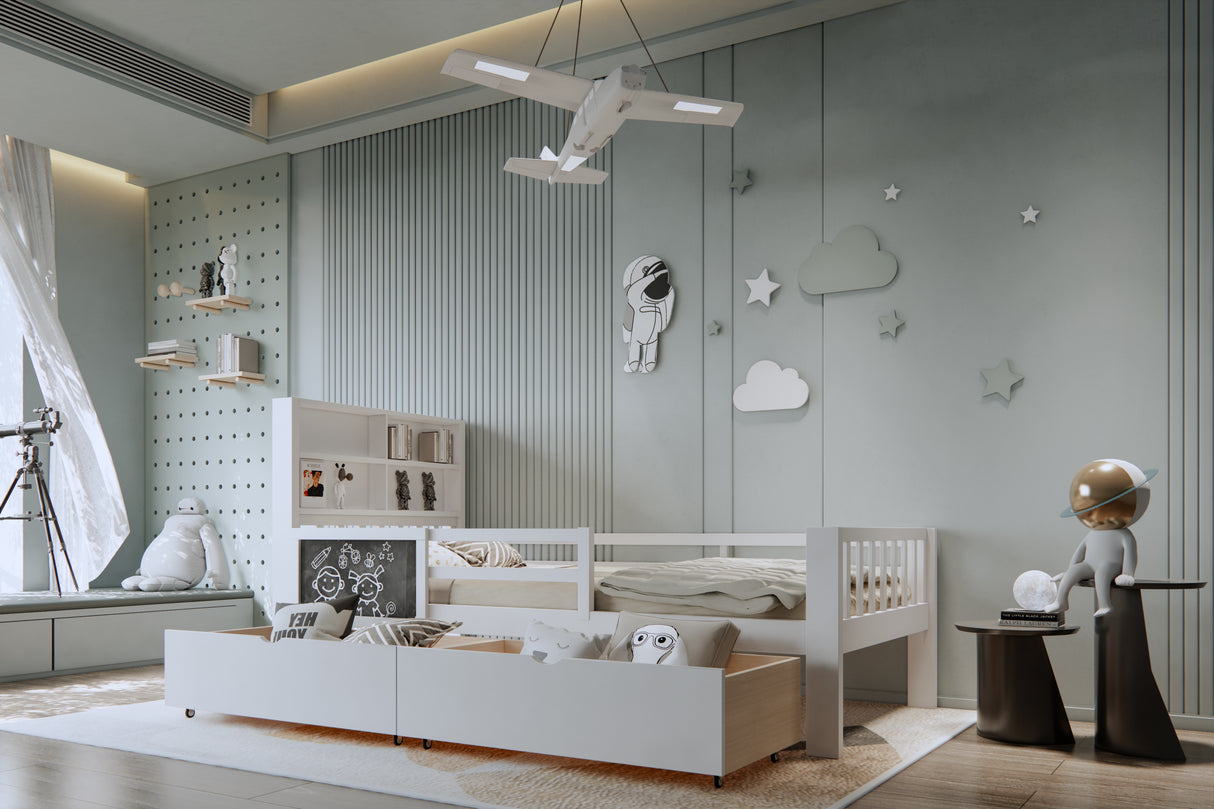 Twin Size Bed with Bookcase Headboard and Two Drawers by Mollai Collections | Bel Furniture