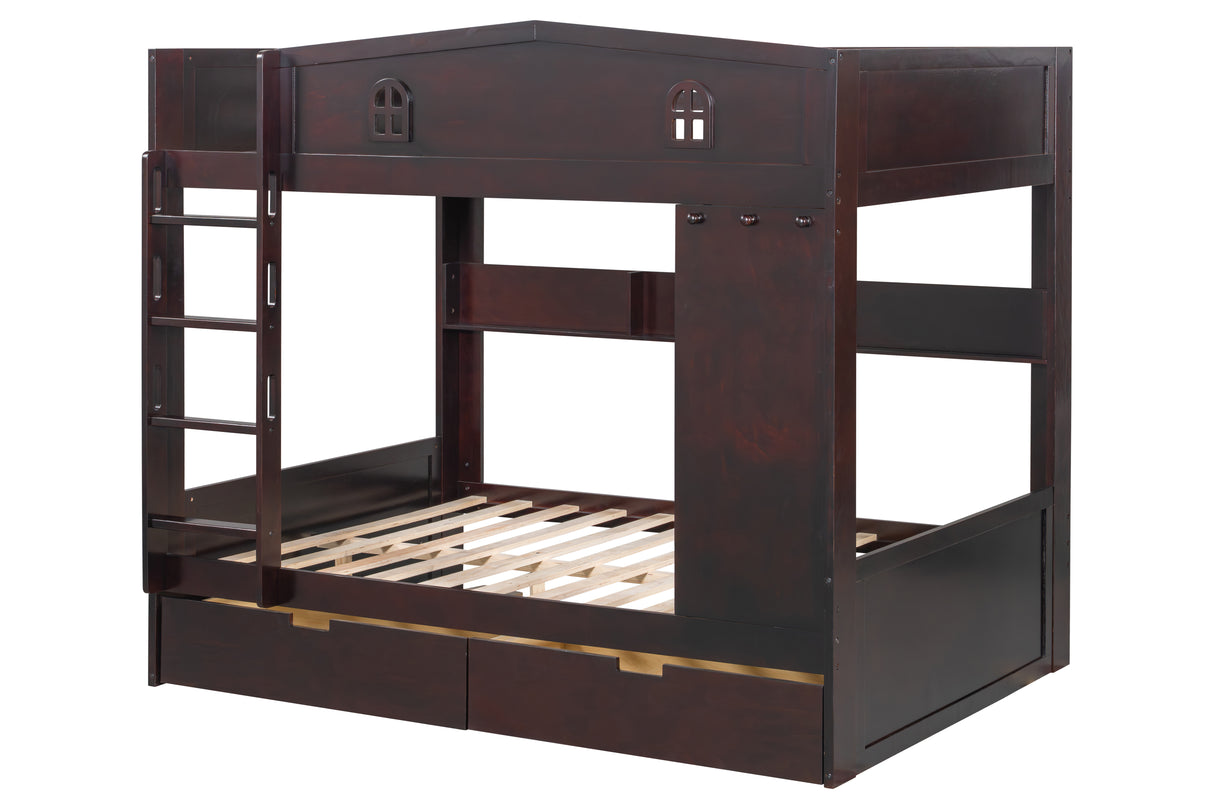 Dark Espresso Cottage Full-over-Full Bunk Bed with 2 Storage Drawers