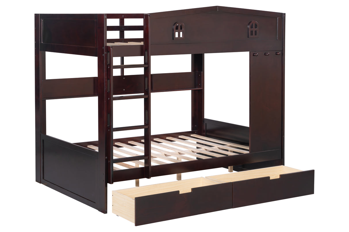 Dark Espresso Cottage Full-over-Full Bunk Bed with 2 Storage Drawers