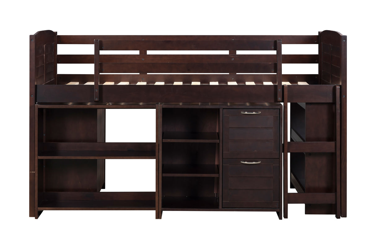 5-Piece Twin-Size Loft Storage Bed with Shelves by Mollai Collections | Bel Furniture