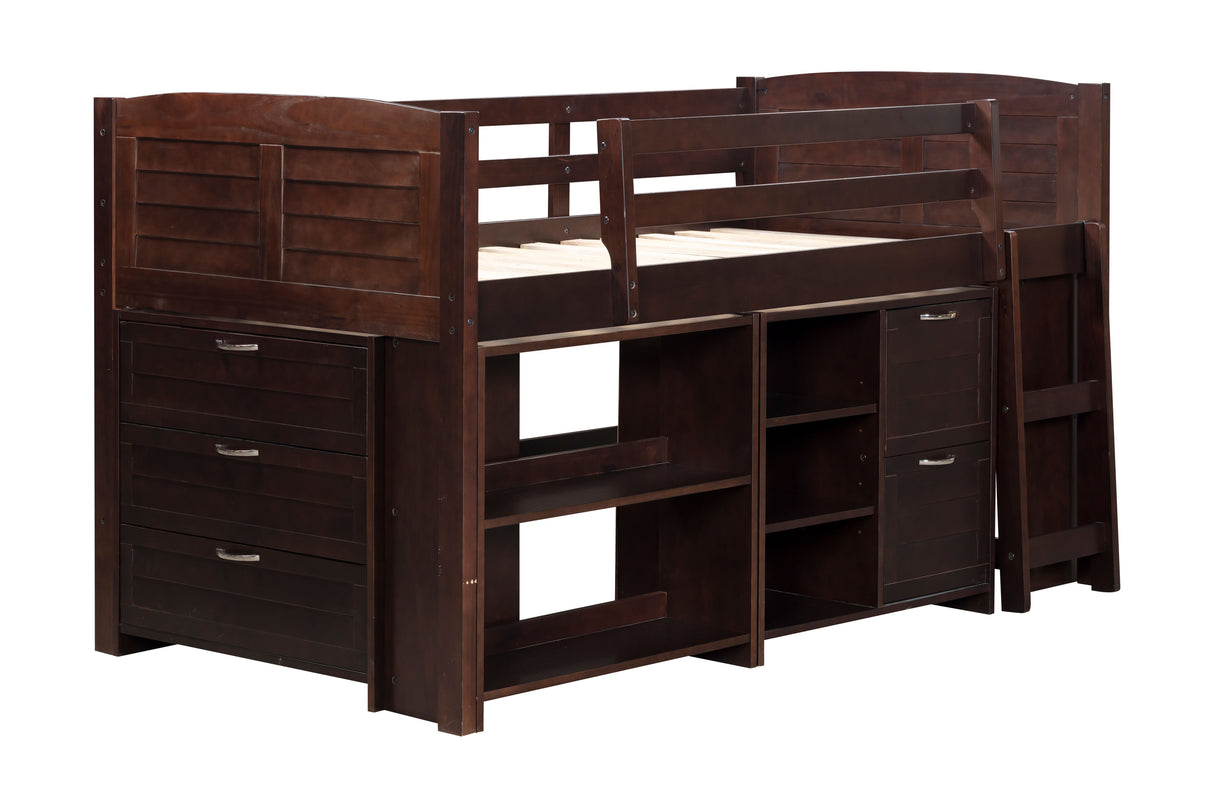 5-Piece Twin-Size Loft Storage Bed with Shelves by Mollai Collections | Bel Furniture