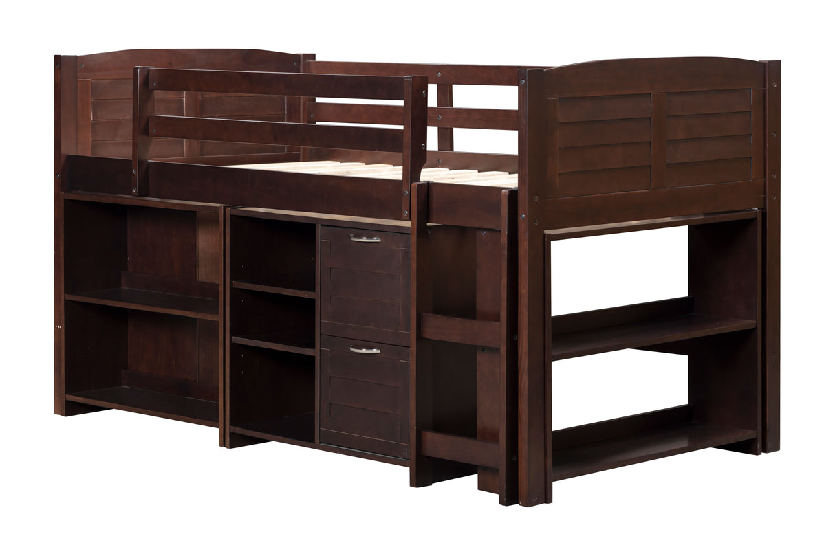 5-Piece Twin-Size Loft Storage Bed with Shelves by Mollai Collections | Bel Furniture