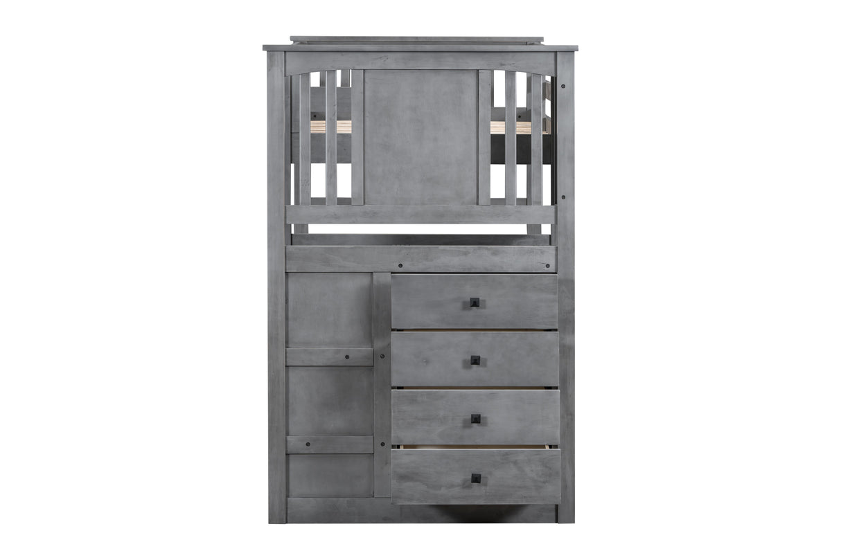 Gray Stairway Twin Over Twin Bunk Bed with Built-In Storage Drawers by Mollai Collections | Bel Furniture