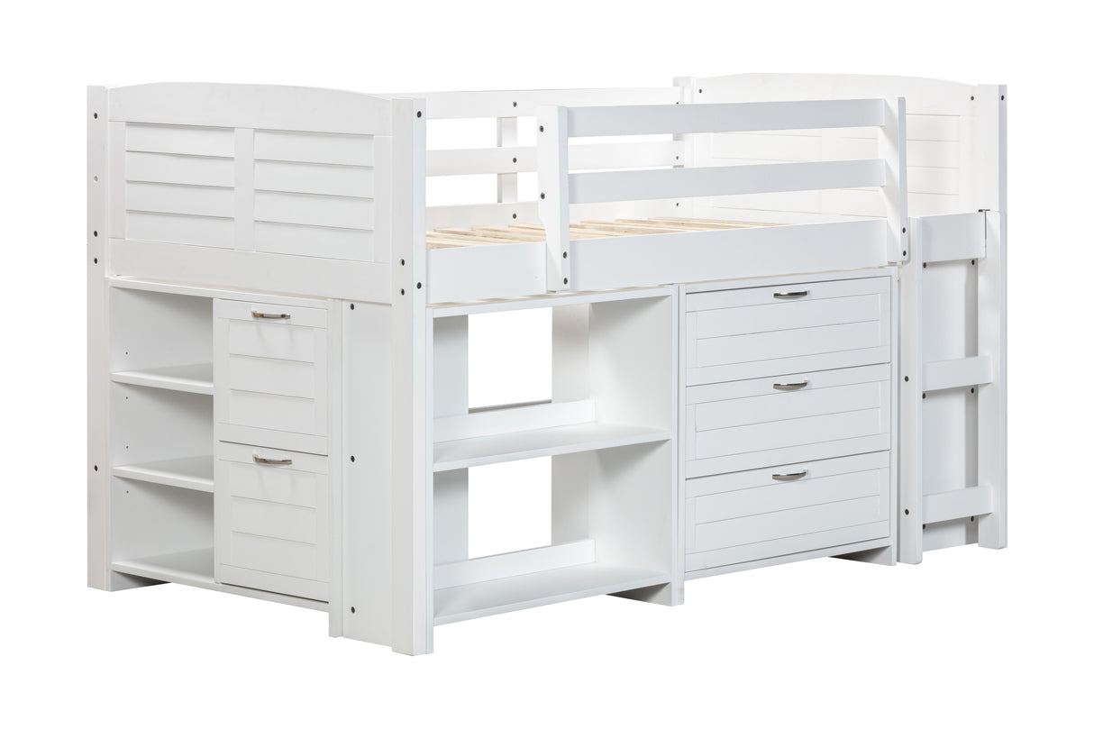 5-Piece Twin-Size Loft Storage Bed with Shelves by Mollai Collections | Bel Furniture