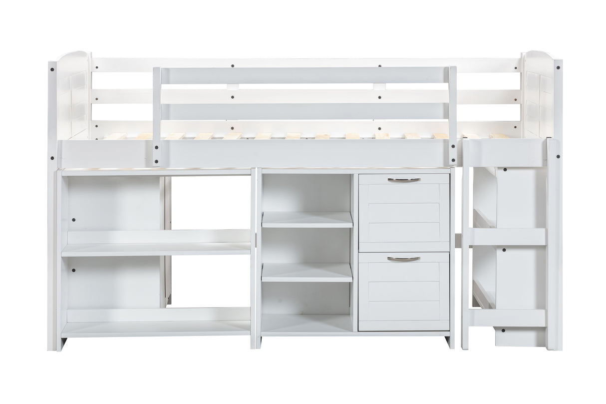 5-Piece Twin-Size Loft Storage Bed with Shelves by Mollai Collections | Bel Furniture