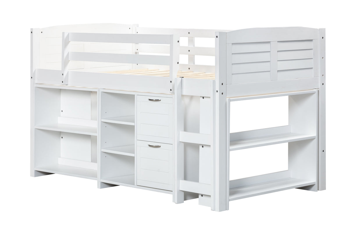 5-Piece Twin-Size Loft Storage Bed with Shelves by Mollai Collections | Bel Furniture