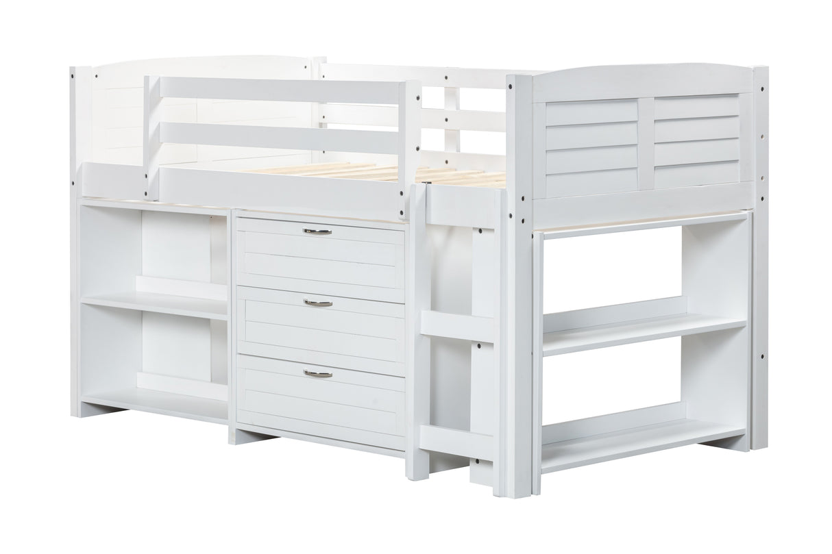 5-Piece Twin-Size Loft Storage Bed with Shelves by Mollai Collections | Bel Furniture