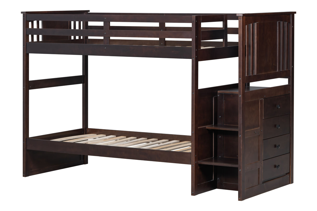 Espresso Stairway Twin Over Twin Bunk Bed with Storage Drawers by Mollai Collections | Bel Furniture