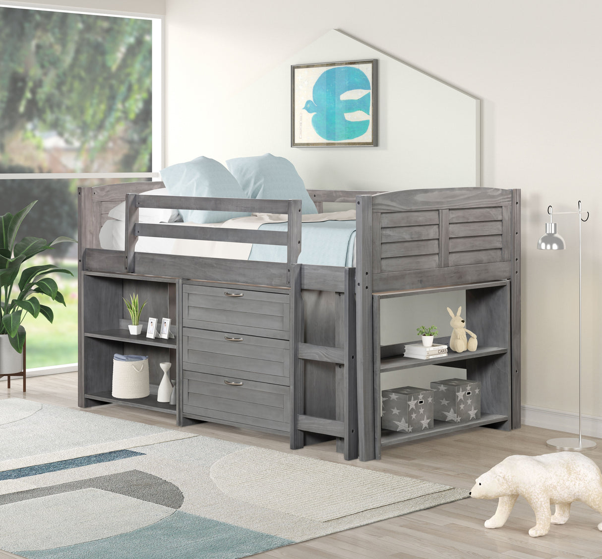 5-Piece Twin-Size Loft Storage Bed with Shelves