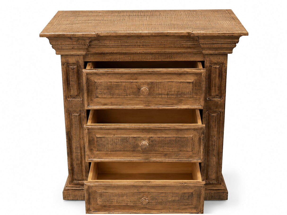 Traditional Rustic Natural Wood 6 Piece Bedroom Set with Panel Bed, Dresser, Mirror & Nightstand
