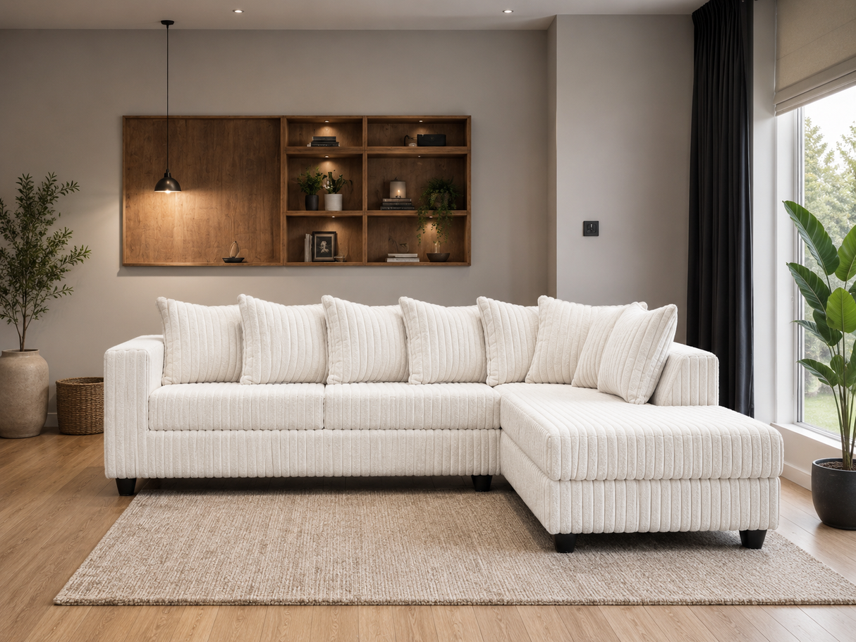 Modern Beige Ribbed 2 Piece L-Shaped Sectional Sofa with RAF Chaise
