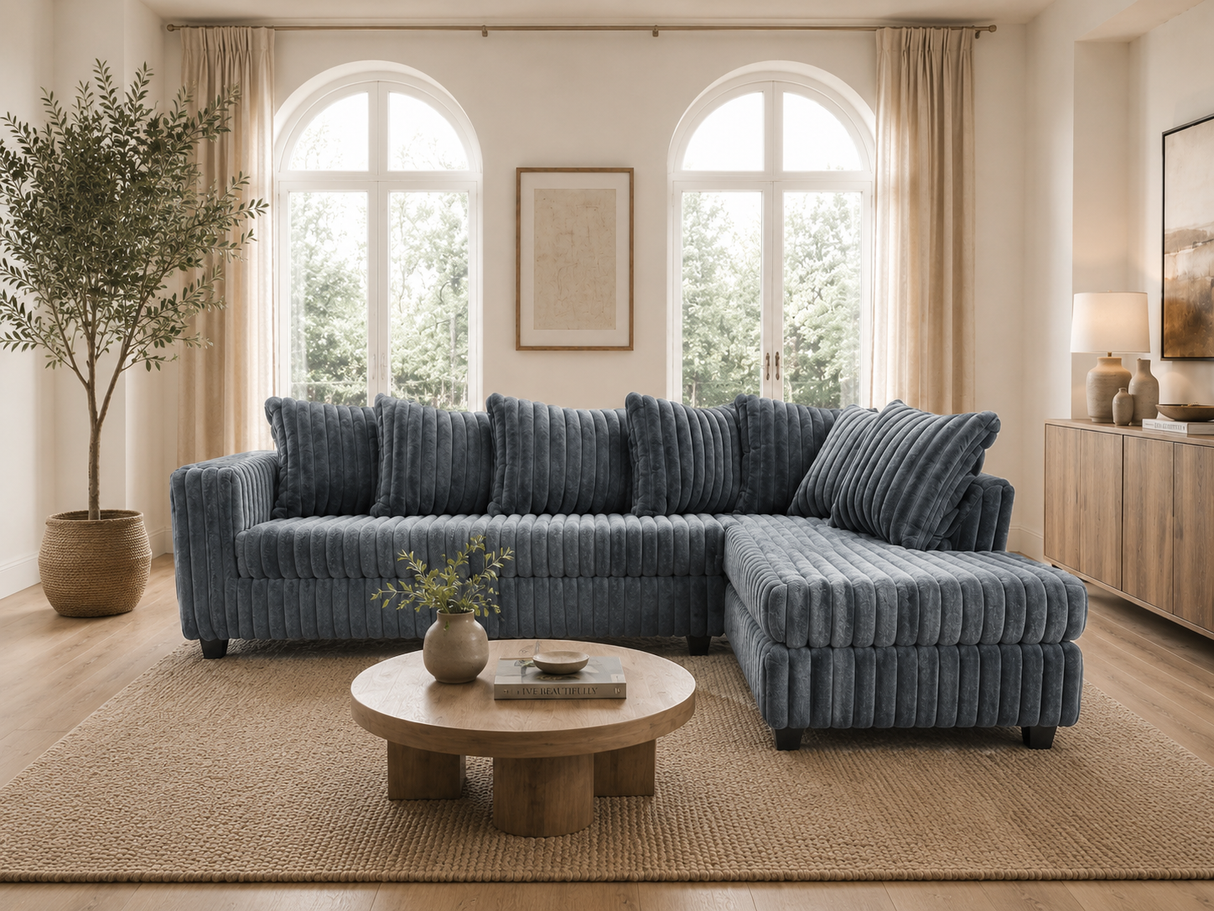 Modern Charcoal Ribbed 2 Piece Sectional Sofa with Right-Arm-Facing Chaise