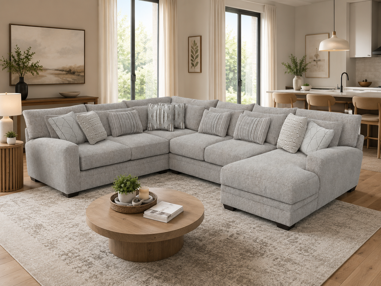 Modern Light Gray Fabric 3 Piece L-Shaped Sectional Sofa with Chaise