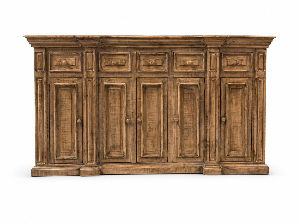 Rustic Solid Wood Brown Farmhouse 80-Inch Sideboard Cabinet with Door & Drawer Storage