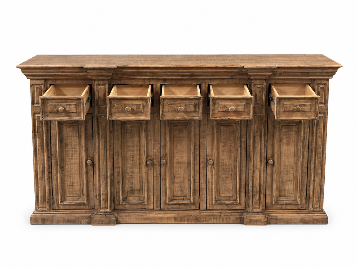 Rustic Solid Wood Brown Farmhouse 80-Inch Sideboard Cabinet with Door & Drawer Storage