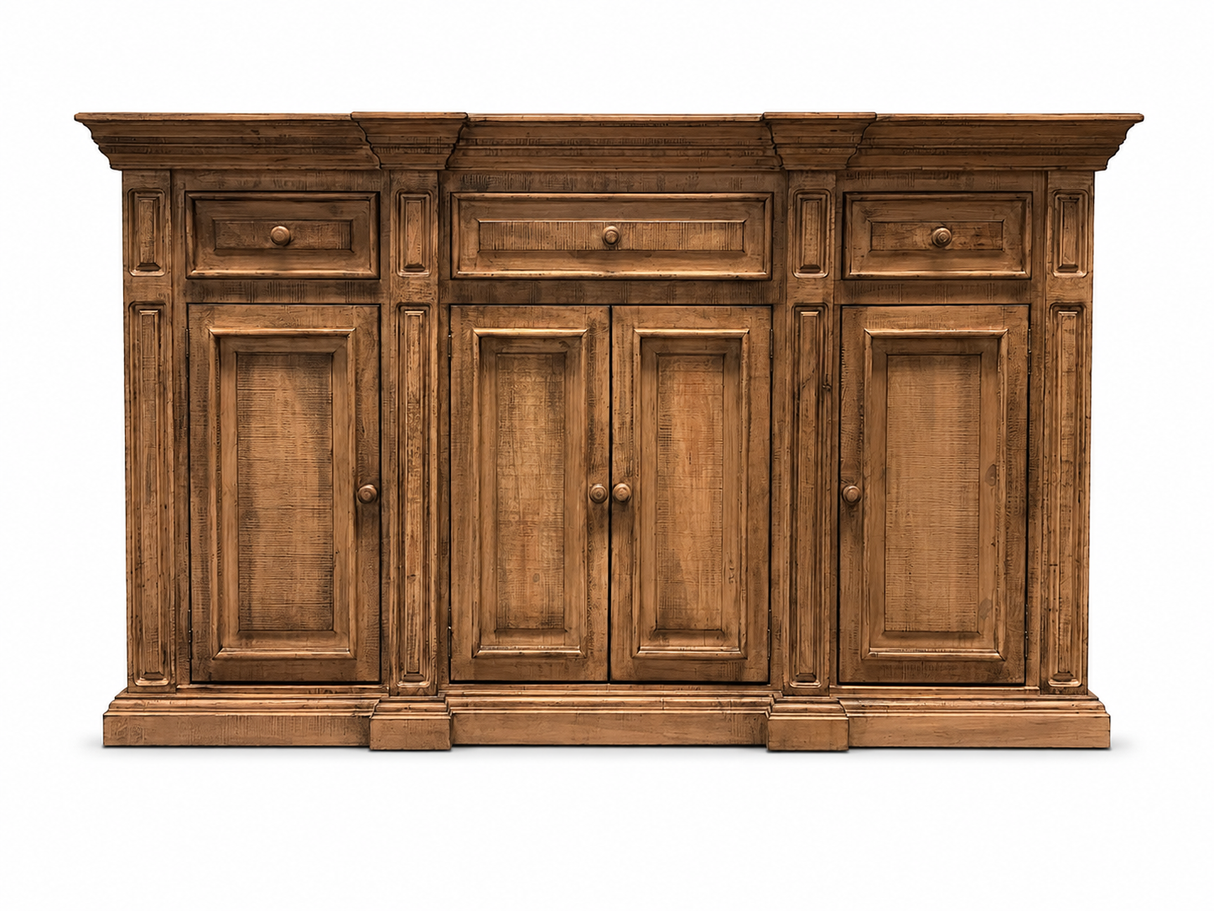 Rustic Solid Wood 75" Buffet Server in Distressed Honey Brown