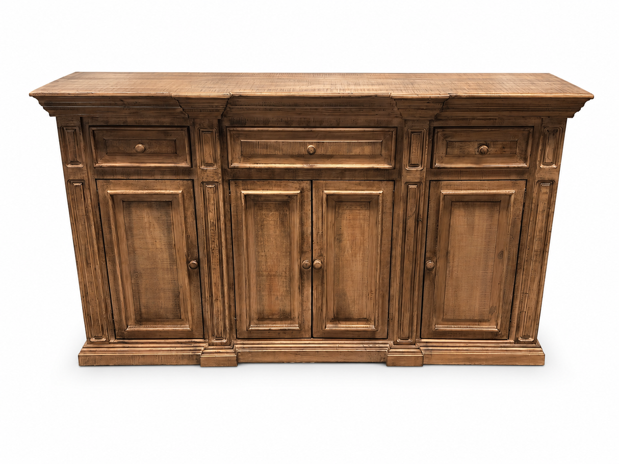 Rustic Solid Wood 75" Buffet Server in Distressed Honey Brown