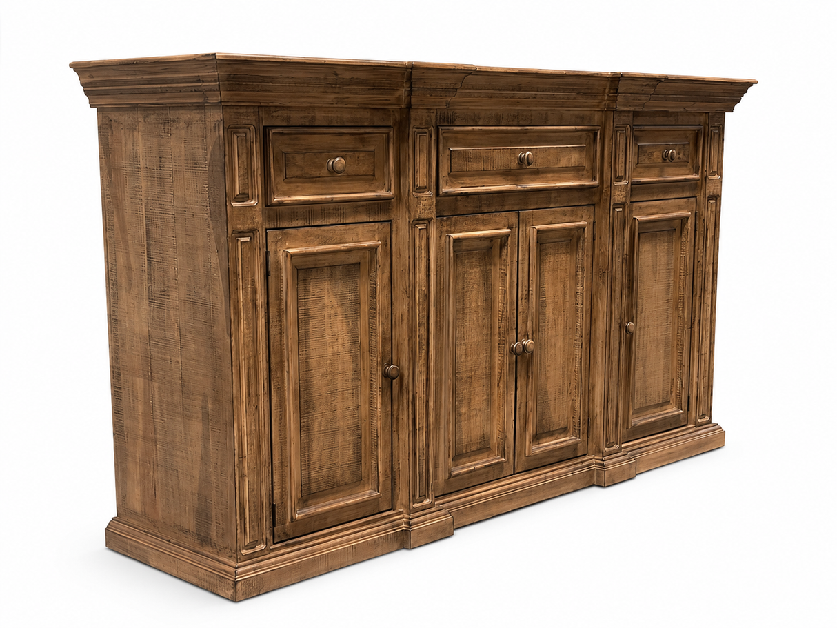 Rustic Solid Wood 75" Buffet Server in Distressed Honey Brown