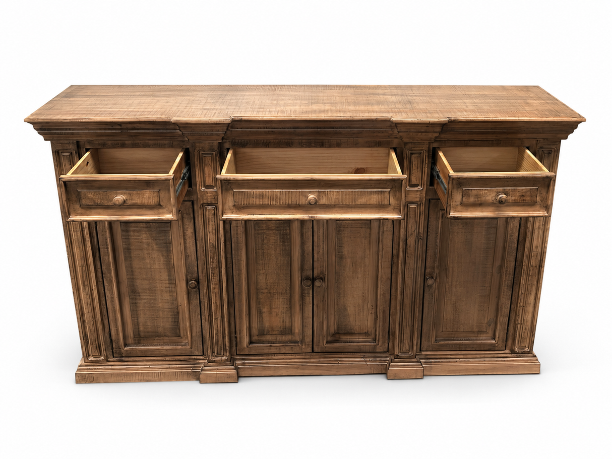 Rustic Solid Wood 75" Buffet Server in Distressed Honey Brown
