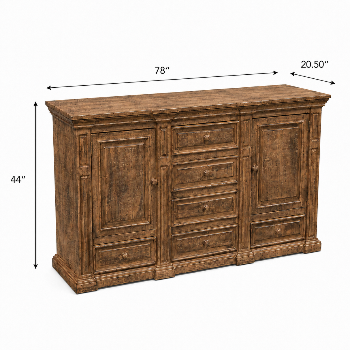 Traditional Rustic Natural Wood 6 Piece Bedroom Set with Panel Bed, Dresser, Mirror & Nightstand