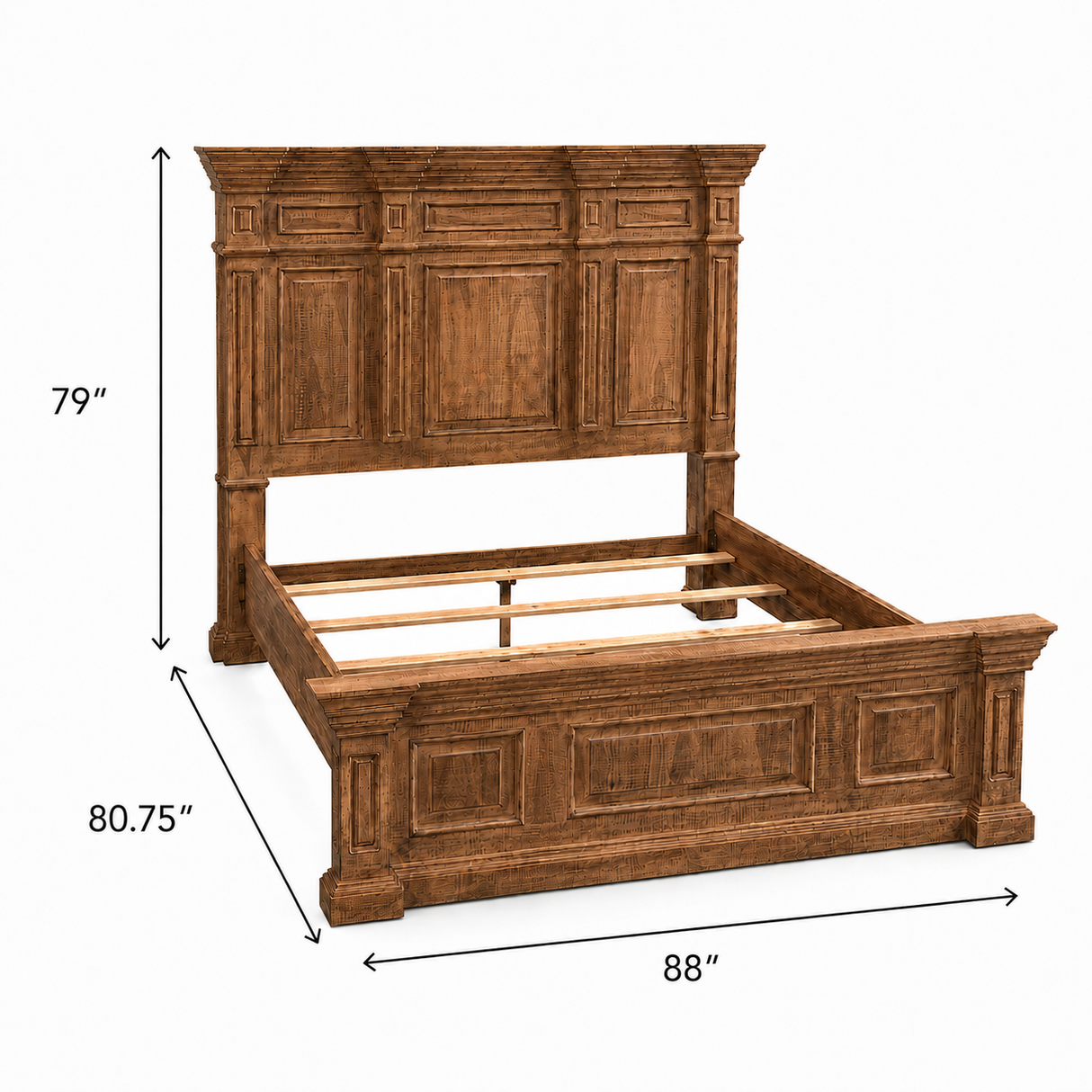 Traditional Rustic Natural Wood 6 Piece Bedroom Set with Panel Bed, Dresser, Mirror & Nightstand