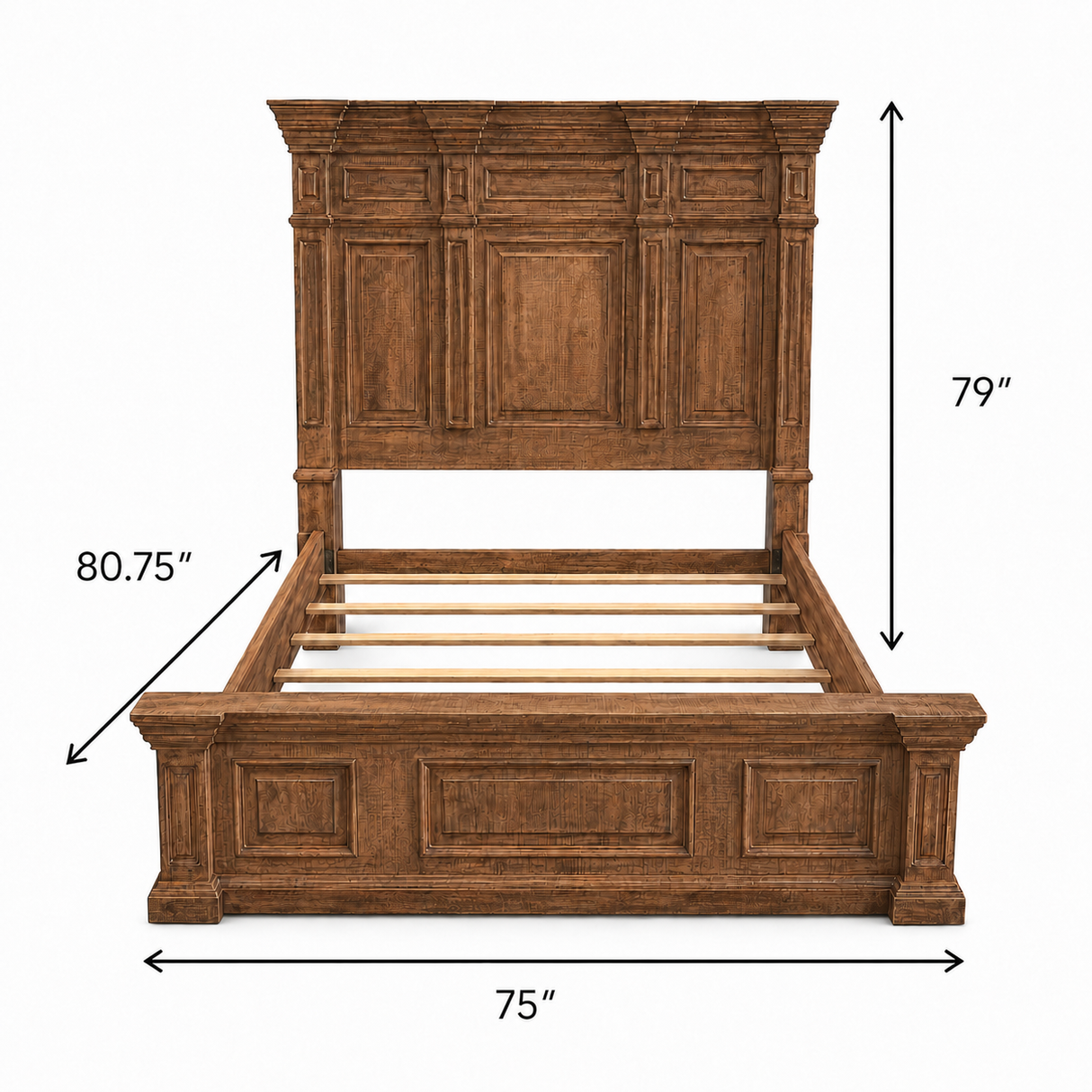 Traditional Rustic Natural Wood 6 Piece Bedroom Set with Panel Bed, Dresser, Mirror & Nightstand