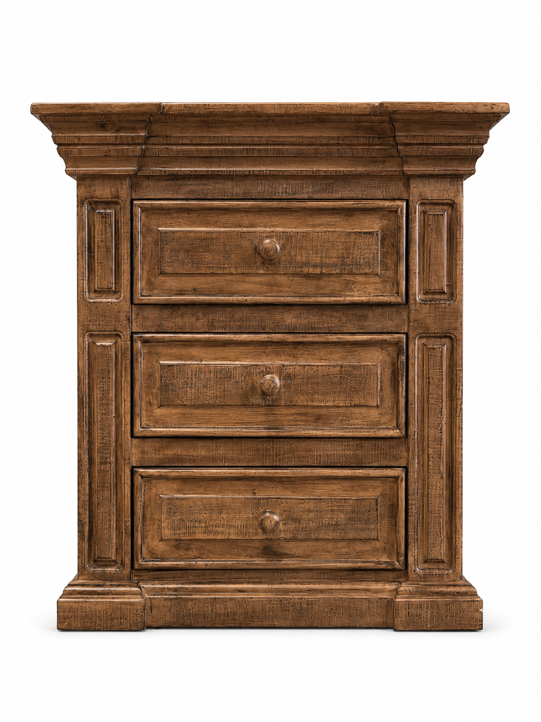 Traditional Rustic Natural Wood 6 Piece Bedroom Set with Panel Bed, Dresser, Mirror & Nightstand