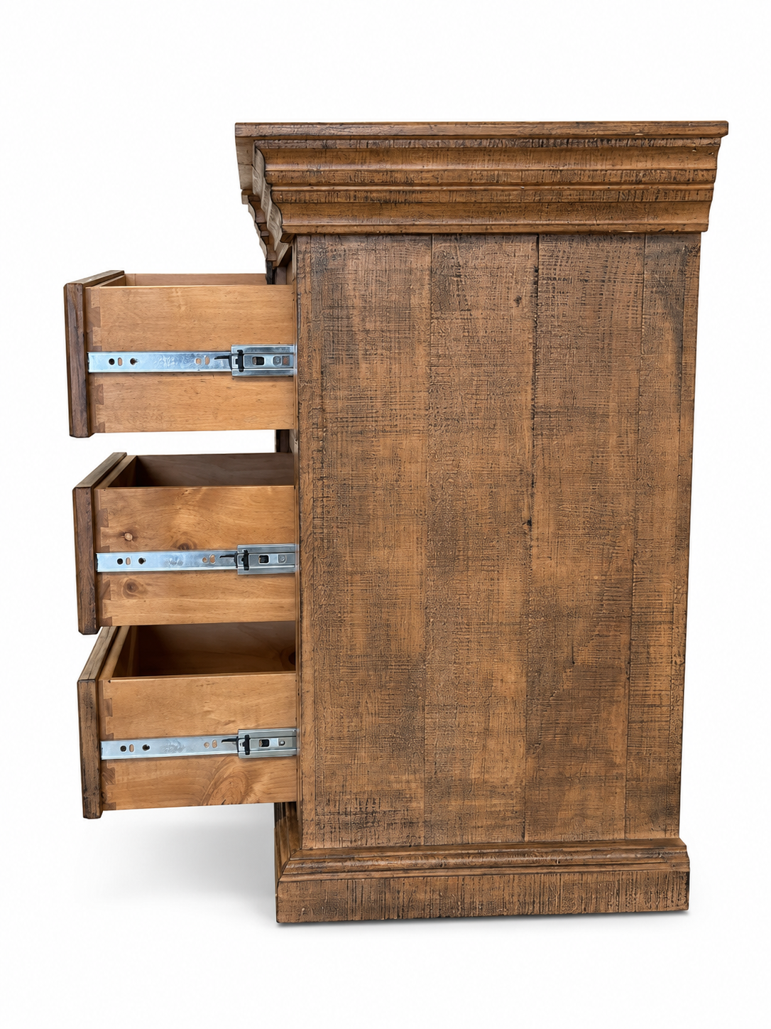 Traditional Rustic Natural Wood 6 Piece Bedroom Set with Panel Bed, Dresser, Mirror & Nightstand