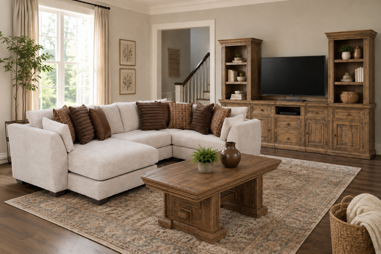Rustic Brown 3-Piece Entertainment Wall Unit with Bookcase Piers & Storage Console