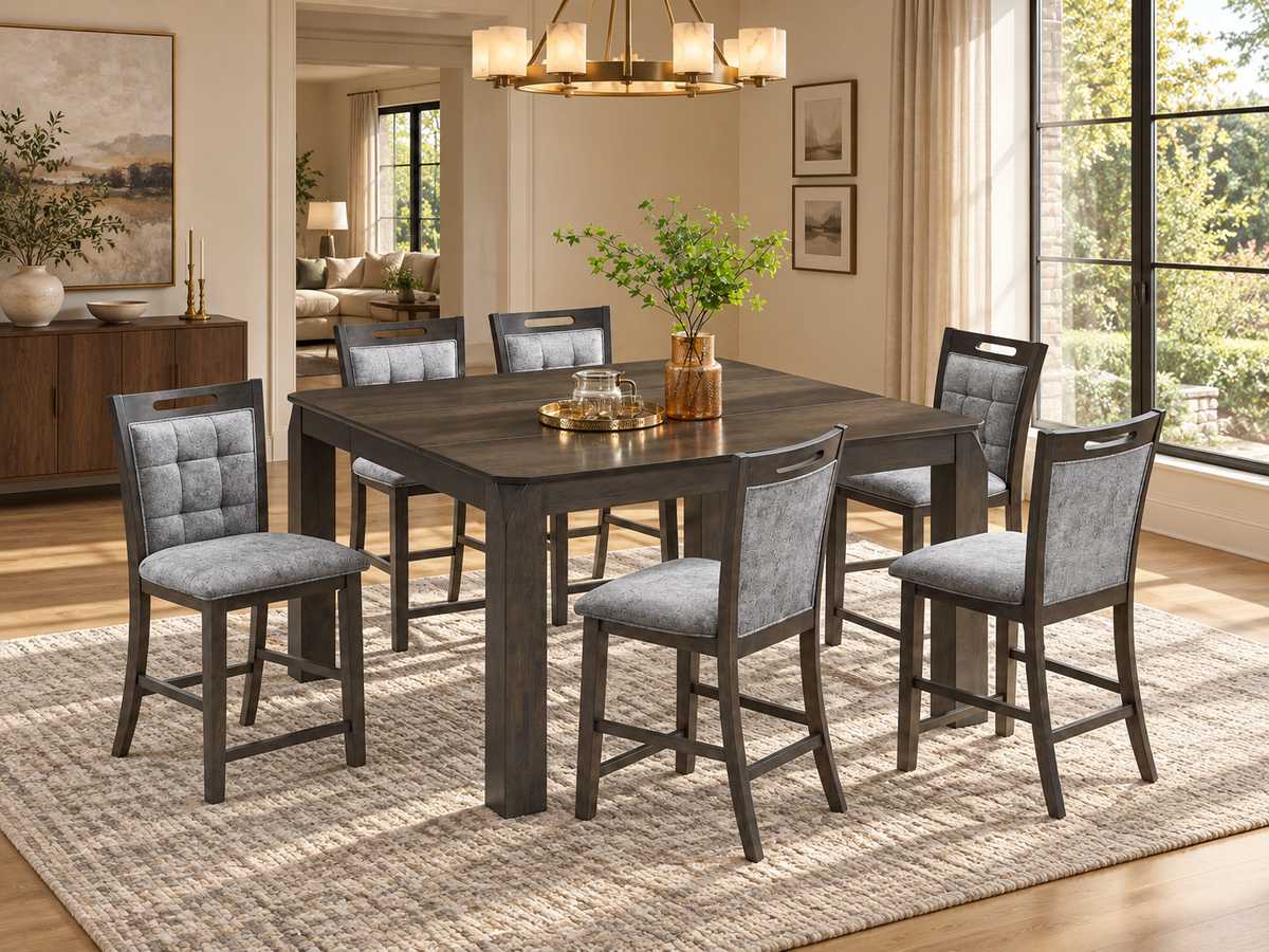 Grey 7-Piece Square Counter Height Dining Set