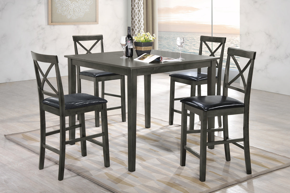 Transitional 5-Piece Counter Height Dining Set with 42" Square Pub Table & X-Back Chairs