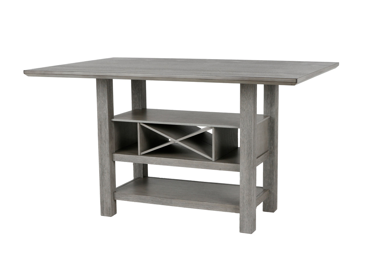Gray Wood 7-Piece Counter Height Dining Set with Built-In Wine Rack & Storage Shelf