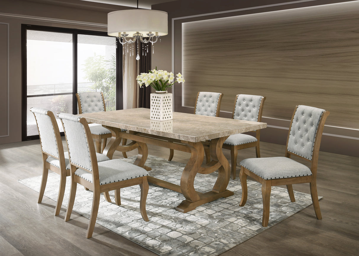 7 Piece Real Marble Table-top Dining Room Set by Mollai Collections | Bel Furniture