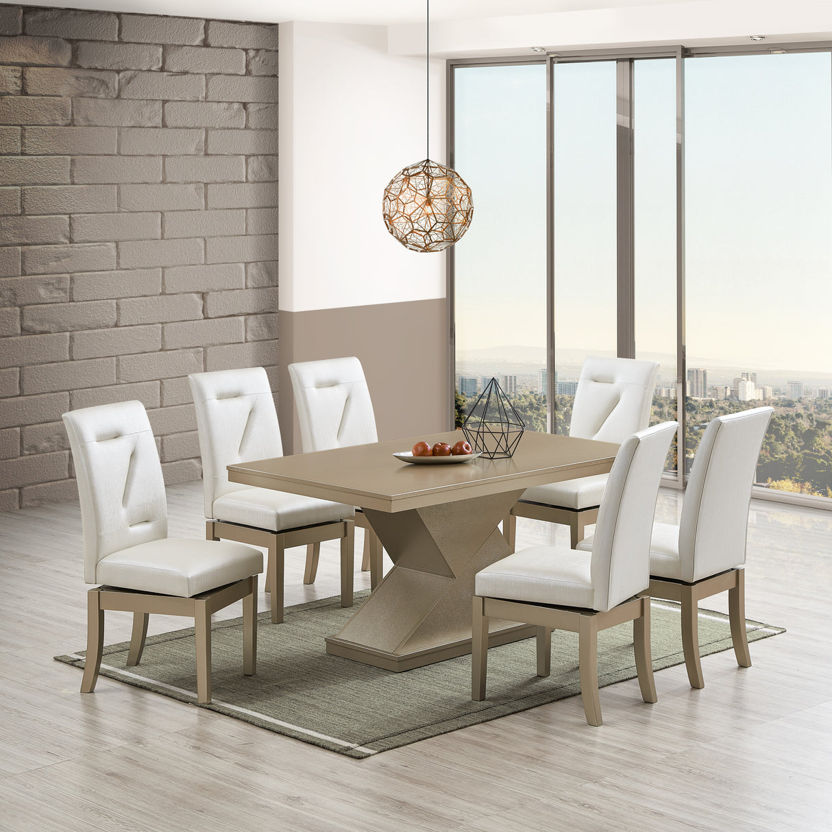 7 Piece Modern Dining Room Set with Swivel Chairs by Mollai Collections | Bel Furniture