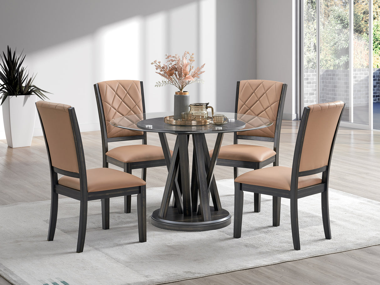 5 Piece Round Glass Dining Table by Mollai Collections | Bel Furniture