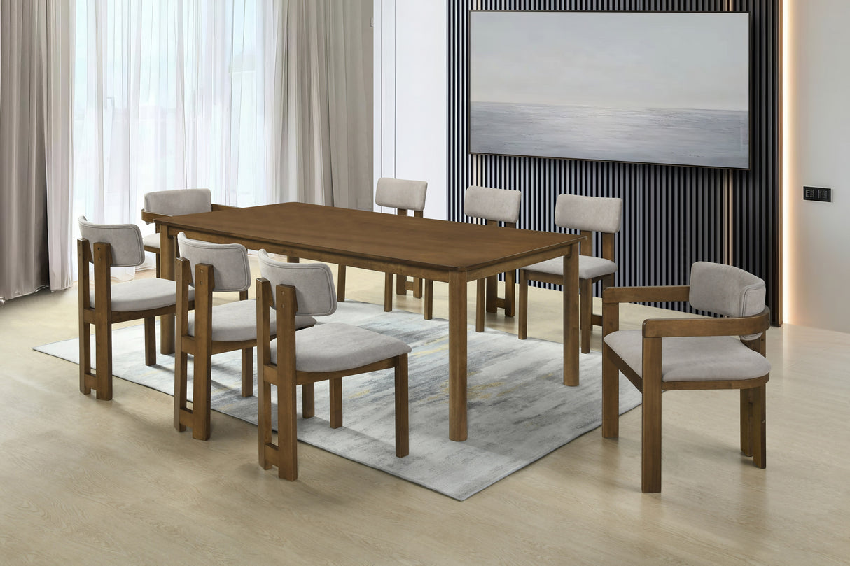 Modern Walnut 9 Pc Dining Set with Gray Linen-Blend Upholstered Chairs (83" Table)